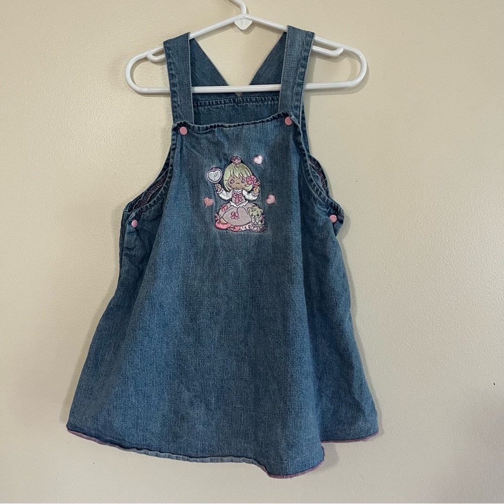 VTG Denim Kids Dress with Embroidered Precious Moments Size 4t